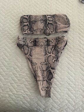 Victorias Secret Snakeskin Print Bandeau Bikini Set in Beige and Black Size XS